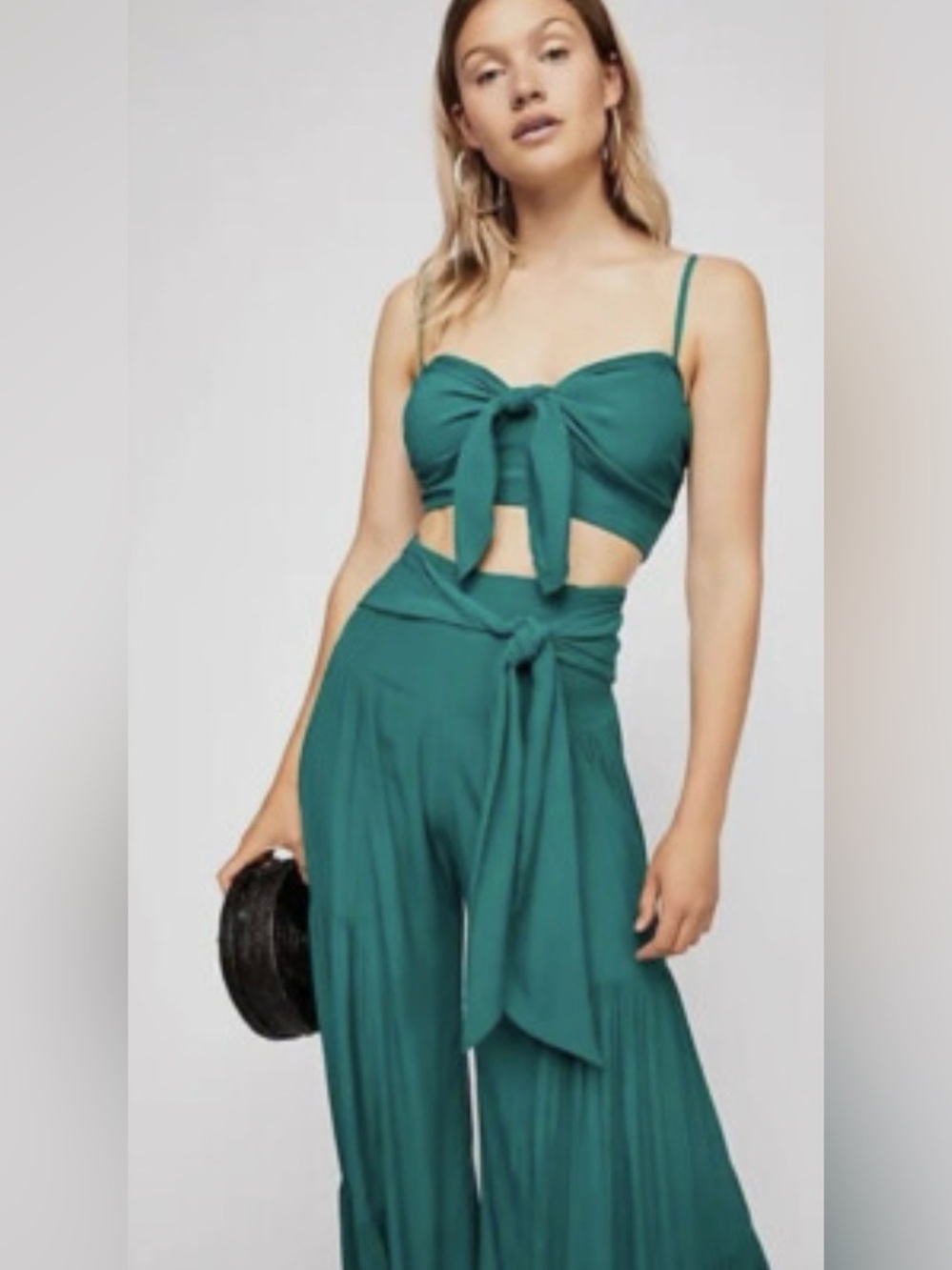 Free People FP One Palermo Green Bow Front Crop Top Small